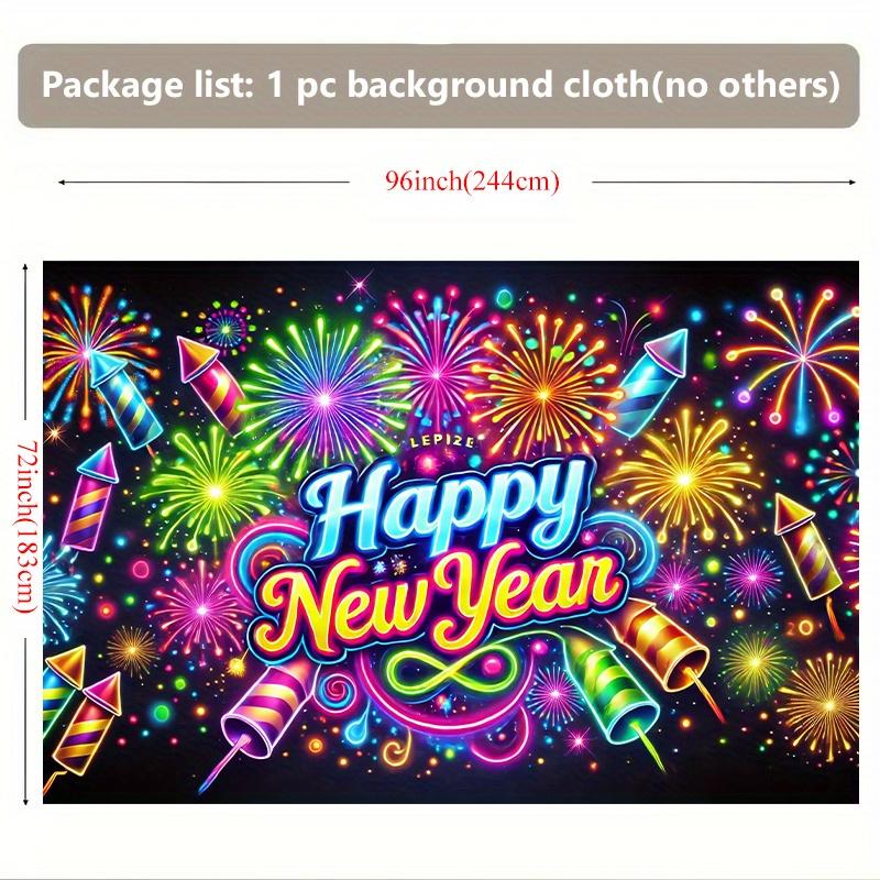 1pcs Vibrant Happy New Year Fireworks Background Banner for Living Room, Bedroom