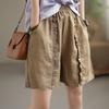 Summer Women's Shorts Casual Pants Loose Retro Pleated  Women's Cotton Linen Elastic Waist Pants