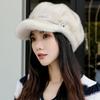 Роскошная берет-шапка из искусственного меха норки с козырьком для женщин, Зимняя двойная теплая шапка на хлопковой подкладке, Стильный уличный берет с козырьком