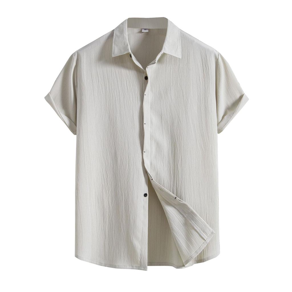 Мужская весенне-летняя повседневная однотонная рубашка с коротким рукавом, свободная рубашка с отложным воротником