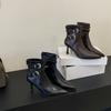 2025 Autumn and Winter Pointed Short Boots Women's Rivets Belt Buckle High-heeled Boots European and American Short Boots Fashion Stiletto Women