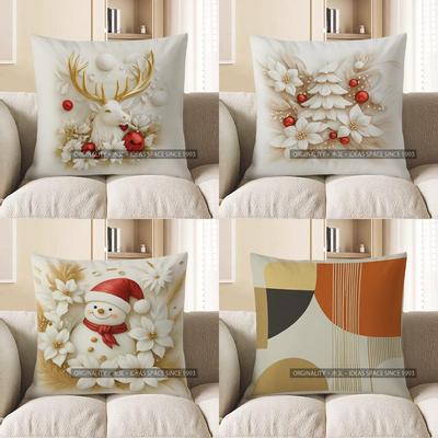Декор для дома Олень с золотыми рогами и красными шарами Рисунок для подушки Наволочка Подходит для дивана Спальни Автомобиля Наволочка