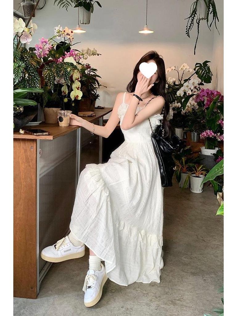 Женское летнее милое французское платье-слинг с эффектом похудения талии