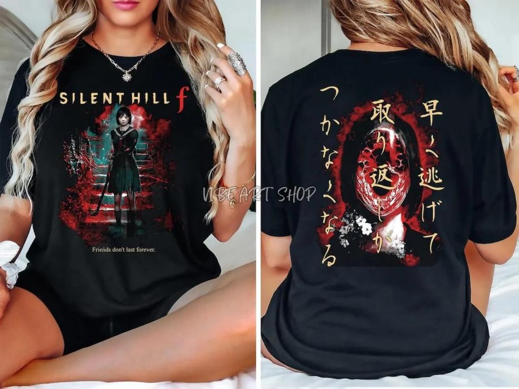 Comfort Colors Silent Hill F Свободная футболка для хоррор-игры Винтажная японская графическая футболка Жуткий топ в стиле survival