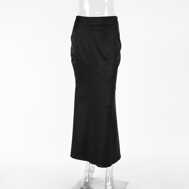 Womens Vintage Black Satin Mermaid Skirt High Waist Bodycon Long Commute