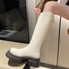 Но женские ботфорты 2025 весна и осень новая универсальная корейская версия высоких сапог задняя молния тонкие сапоги сапоги средней высоты