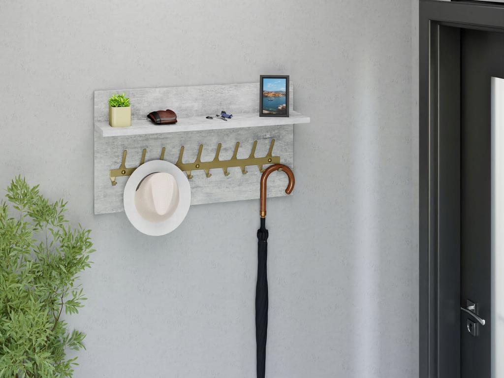 Wieszak Na Ubrania Loft 70 Cm - Złoty + Beton Jasny, Solidny I Stylowy