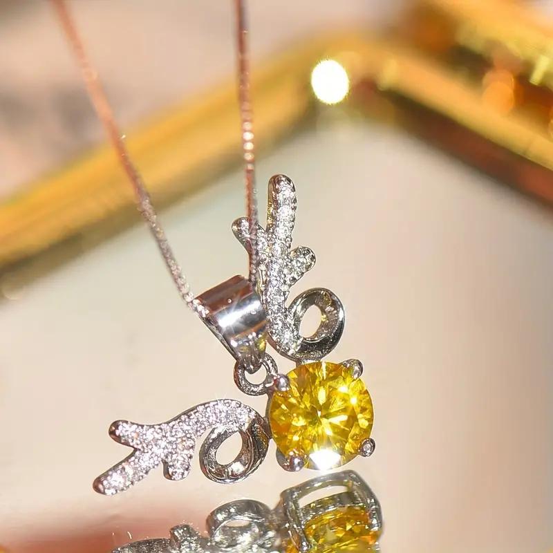 Huitan Cute Shiny Animal Elk Pendant Necklace With Yellow/white CZ For Women Wedding Party Daily Romantic Delicate Accessories