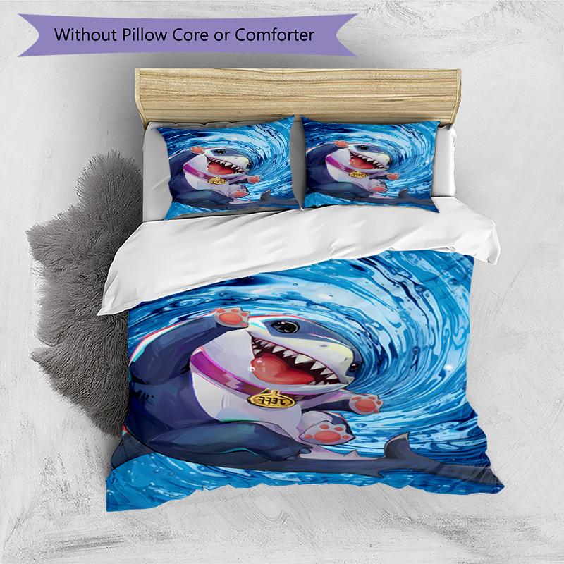 3pcs Jeff the Land Shark pattern bedding set duvet cover set includes duvet cover &pillowcases, perfect all season bedroom decoration & gift