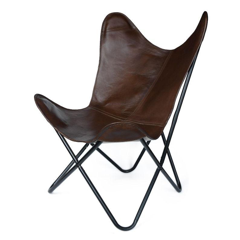 Leather Butterfly Chair, Leather Chair, Living Room Garden Portable Foldable Relaxing Chair, Home Decor Gift, Leather Chair