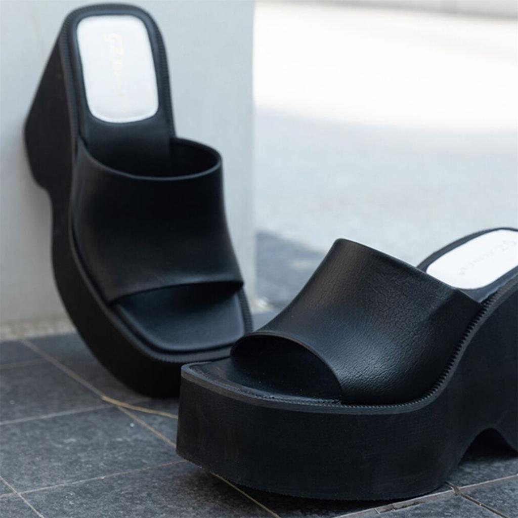 Женские летние тапочки с толстой подошвой, нескользящие сандалии на высоком каблуке