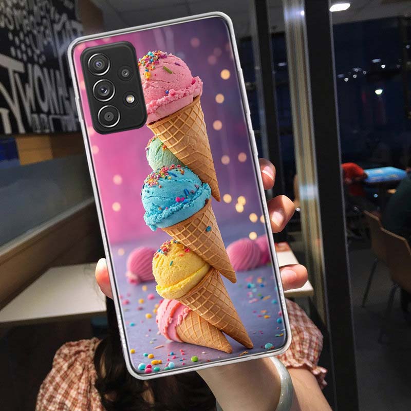 Яркий чехол для телефона с мороженым и эскимо для Samsung A54 A57 A37 A17 A14 A15 A12 A24 A34 A55 A35 A25 A52S A07 A05S A04S A22 A