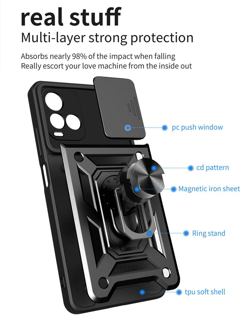 Slide Camera Shockproof Armor Case For For VIVO V21 V23 V21E V23E Y21 Y33 Y31 Y33S Y51 Y91 Y20 Y20S Y21S Coque Funda Case