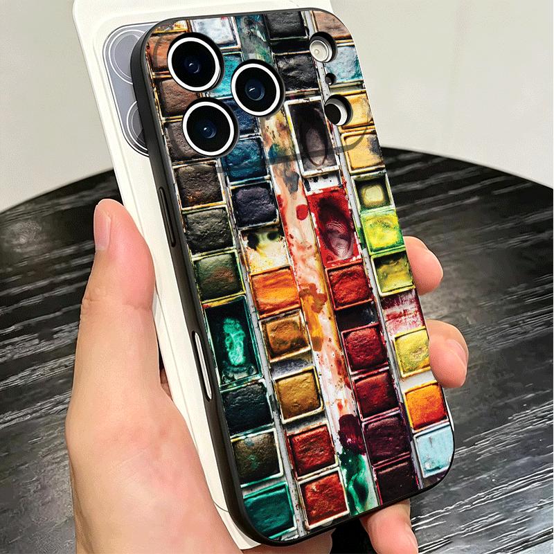 Набор акварели Палитра красок Мягкий чехол для телефона для iPhone 16 16E 17 Air 15 Pro Max 14 Plus 13 Mini 11 12 7 Черная задняя крышка