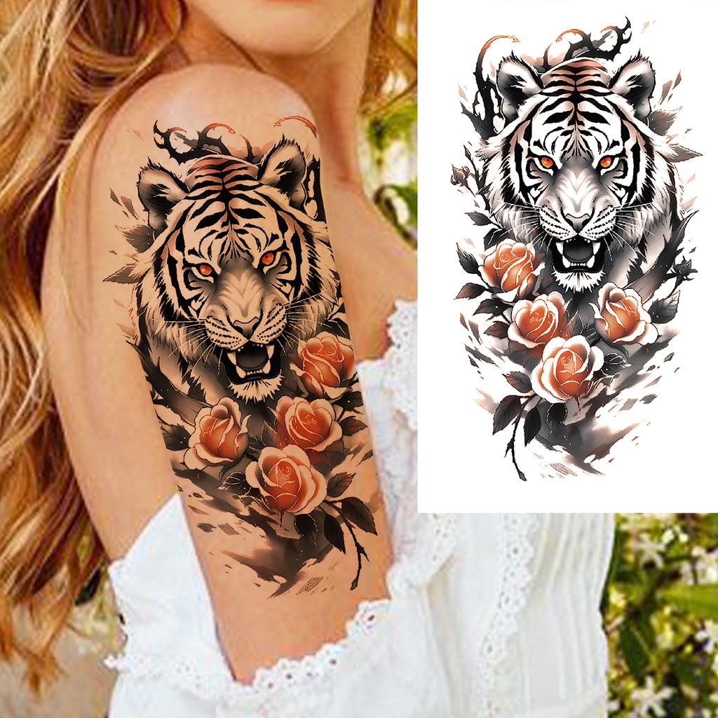 1 Sheet Wolf Tiger Astronaut Dragon Skeleton Temporary Tattoos For Women Men Adults Fake Skull Flower Tattoo Sticker Waterproof