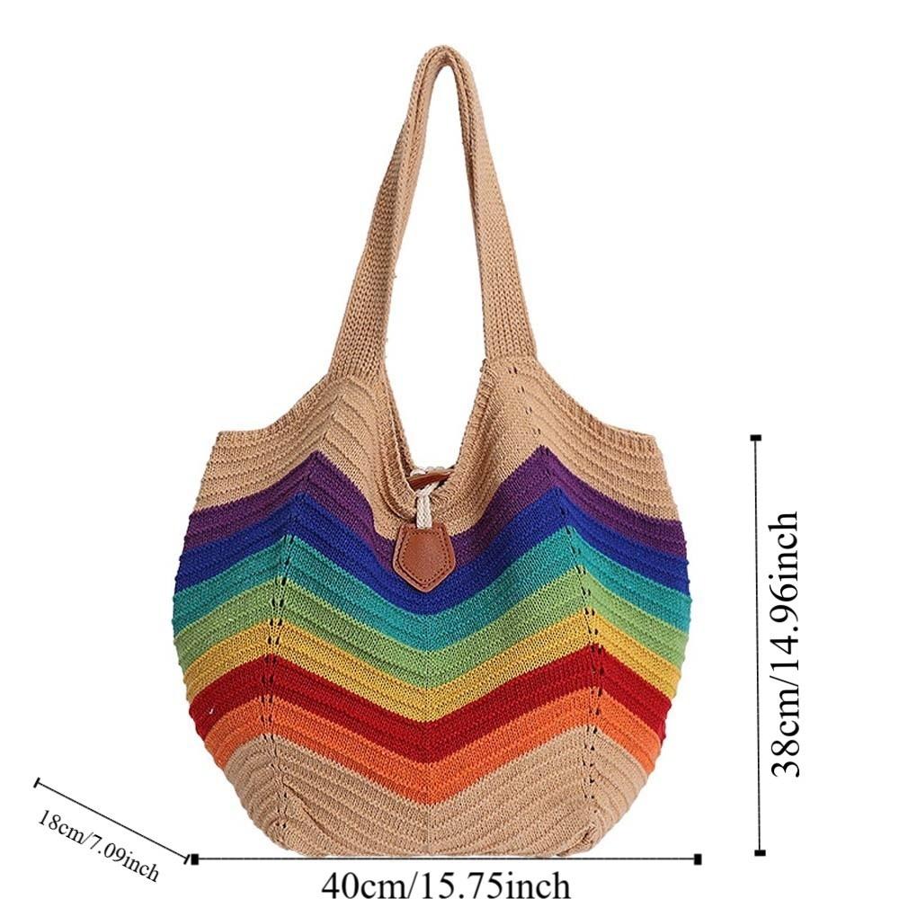 Sweet Knitted Tote Bag Large Capacity Breathable Crochet Shoulder Bag Lightweight Polyester Seaside Vacation Handbag Daily