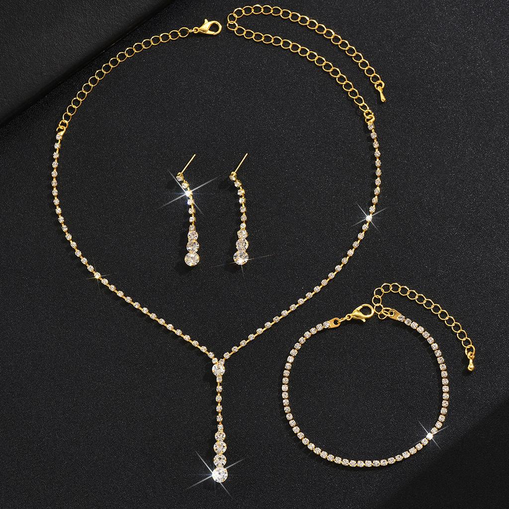 2026 Simple Bridal Jewelry Set Ornaments Light Luxury Zircon Necklace Earrings Bracelet Set Multi-color Selection