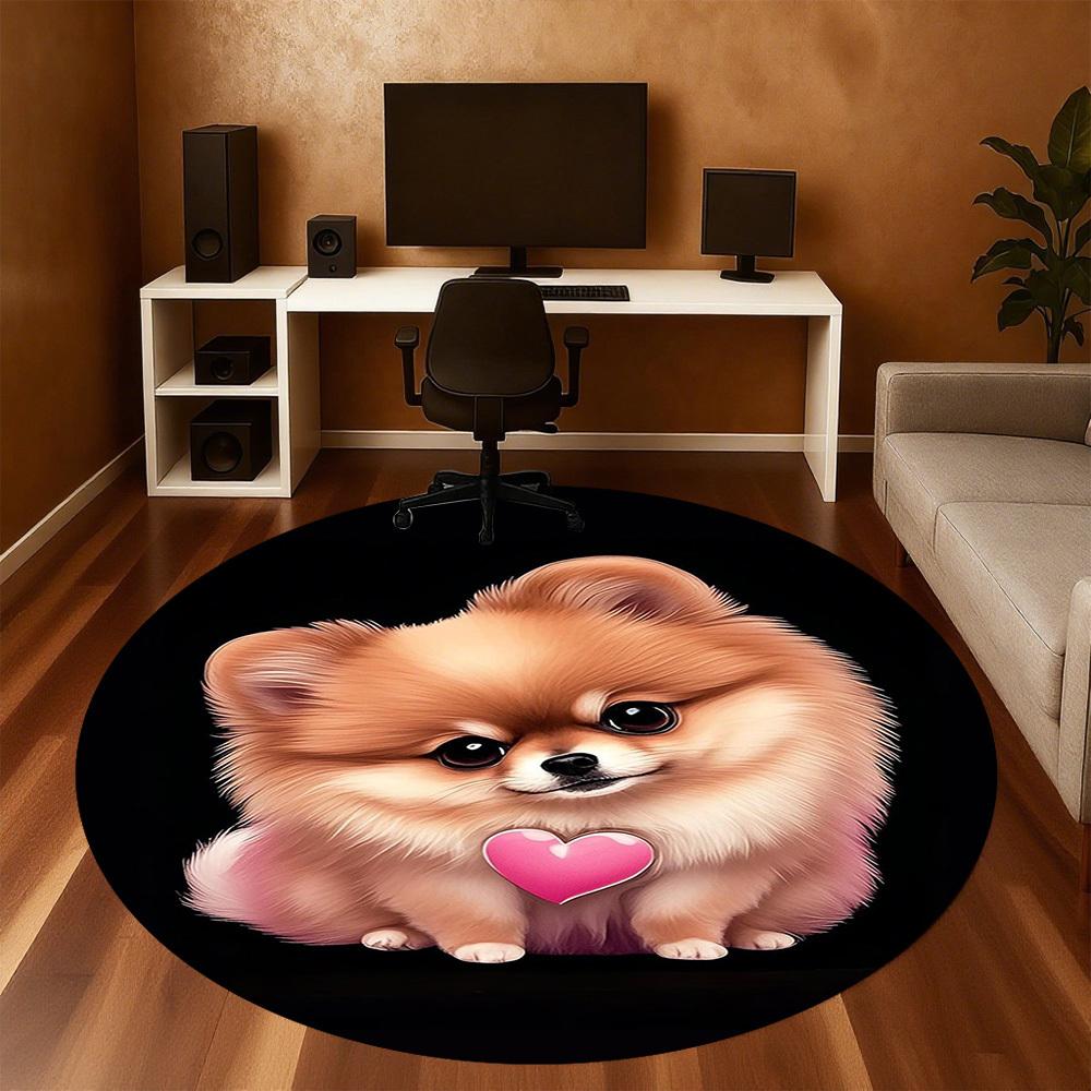1PC Pomeranian Heart Cute Round Chair mat Area Rug - Non-Slip, Floor Mat for Office, Bedroom, home decor Christmas Gift c0528107