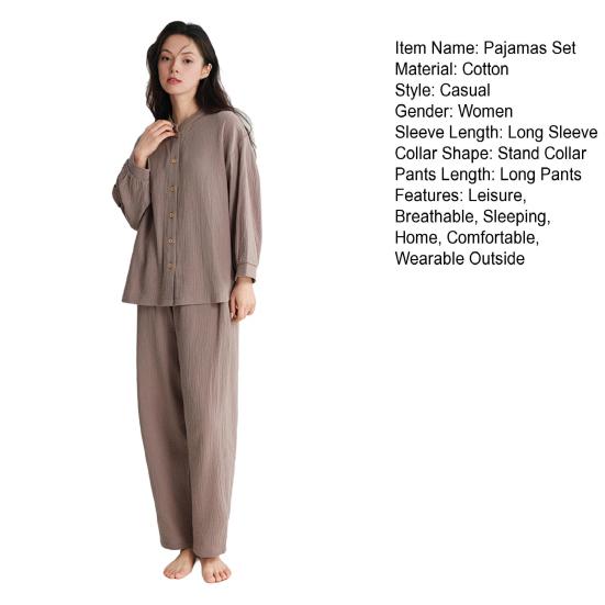 Женский хлопковый пижамный комплект, топ с длинным рукавом на пуговицах и длинные брюки, комплект для дома, повседневная двухпредметная одежда для сна