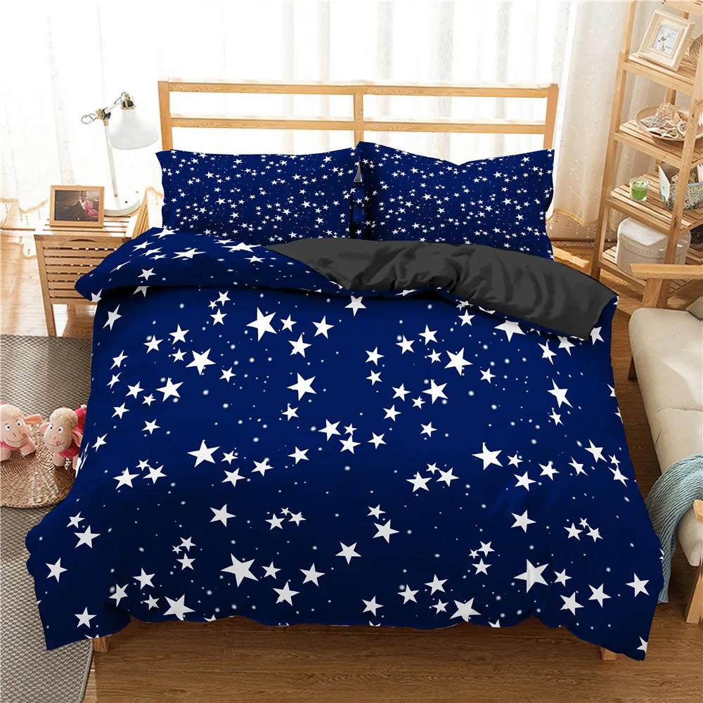 Комплект постельного белья Star Single Double Twin Queen из 2/3 предметов Night Sky из полиэстера, детский пододеяльник, комплект постельного белья Dark Blue Galaxy