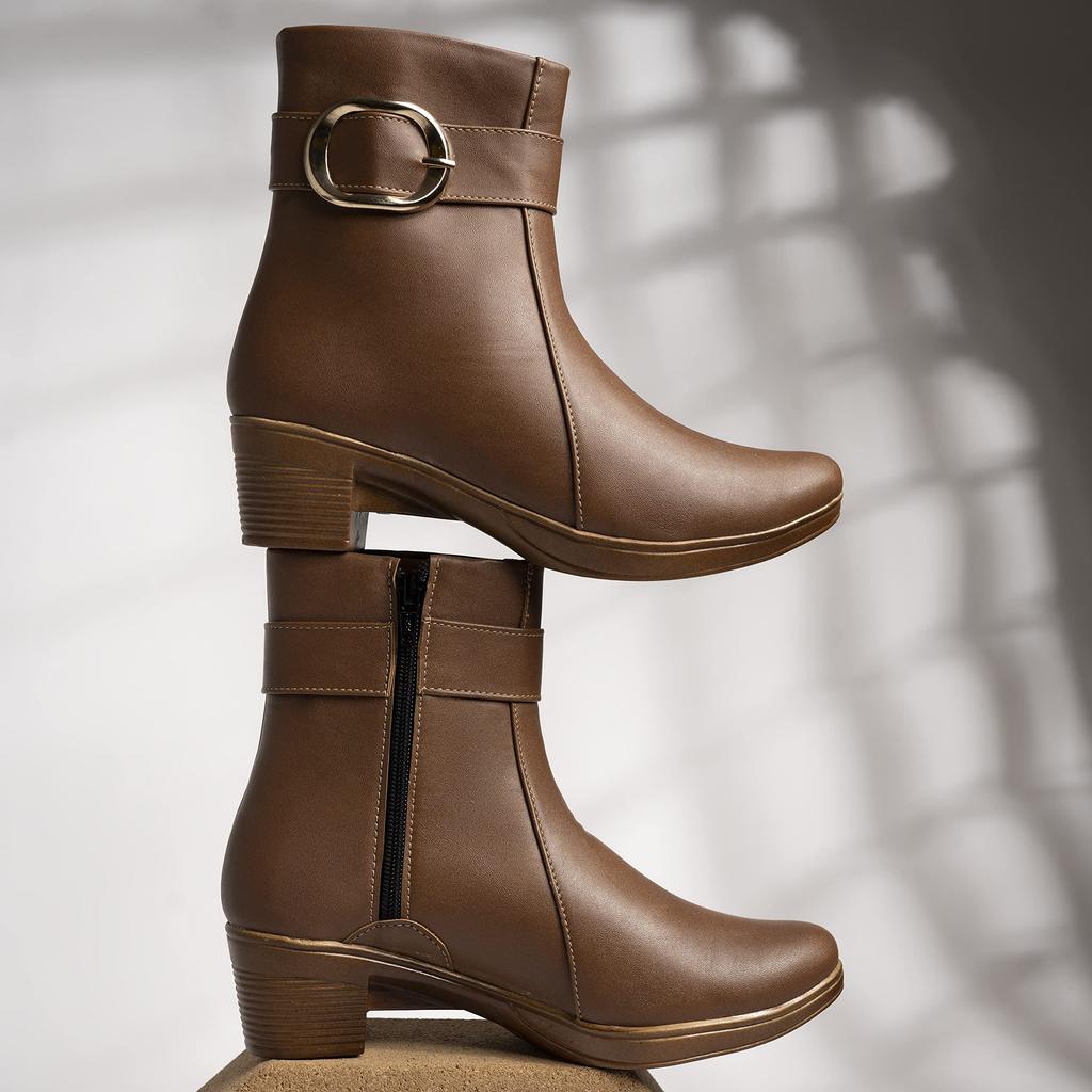 Shoetopia Женские короткие ботильоны на массивном каблуке с нескользящей подошвой, удобные модные ботильоны на щиколотку | Мягкая амортизирующая подошва | Для повседневной носки, вечеринок и зимы