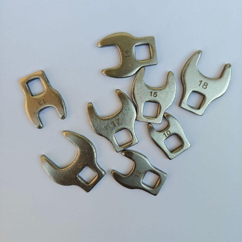 8Pcs 3/8" Replaceable Head Nut Wrench Head 10-19mm Open End Spanner Crowfoot Wrench Set Removable Professional