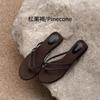 Sheepskin Version~ Woven Belt Retro Round Head Toe Low Heel Summer Wear Versatile Comfortable Fashion Women's Slippers