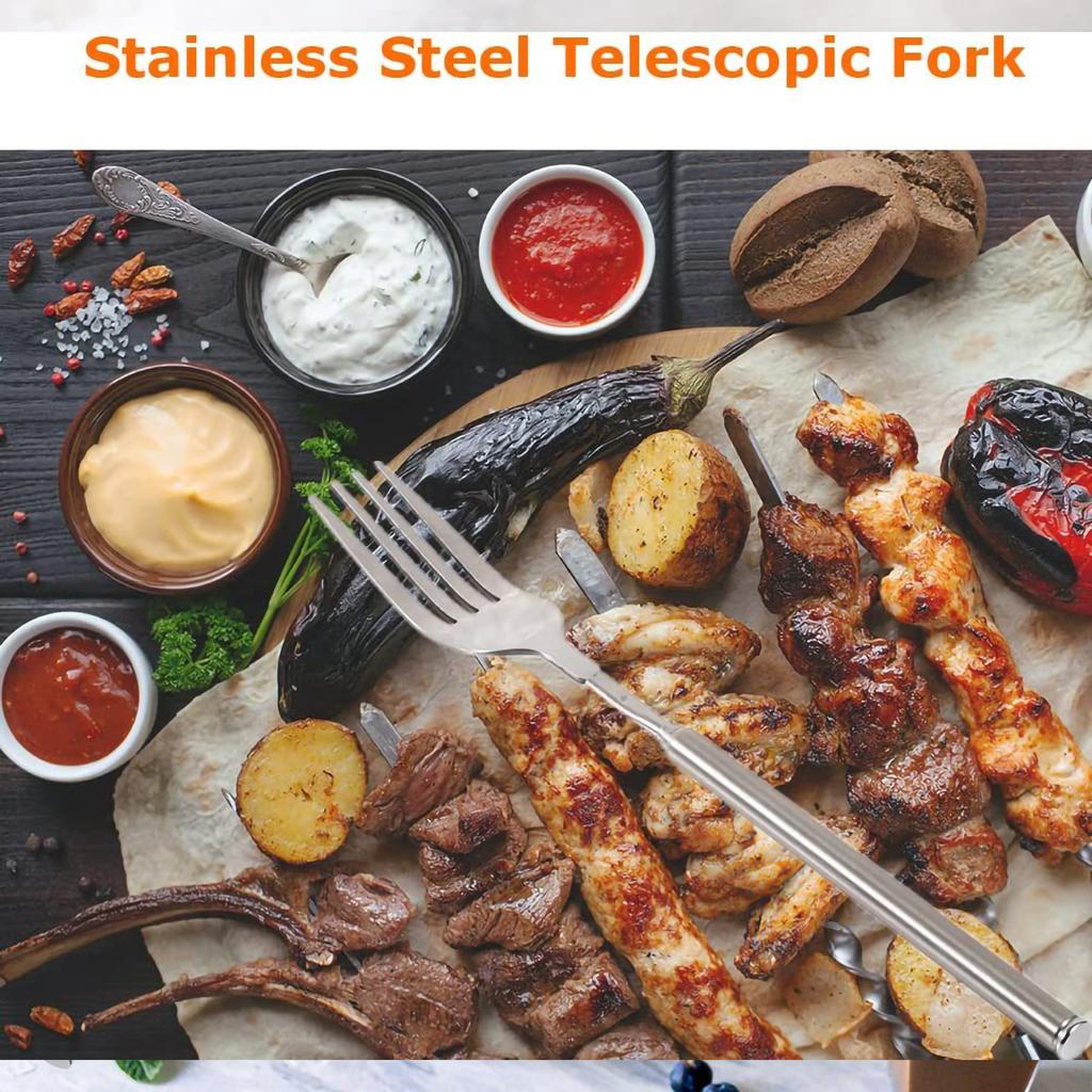 Креативная телескопическая вилка из нержавеющей стали, длинная, для барбекю, фруктов, десертов, обедов, столовых приборов, вилок, кухонных принадлежностей