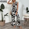 Women's Fashion Casual Summer Spring Colour Block Print Sleeveless V-Neck High Waist Trousers Jumpsuits & Rompers