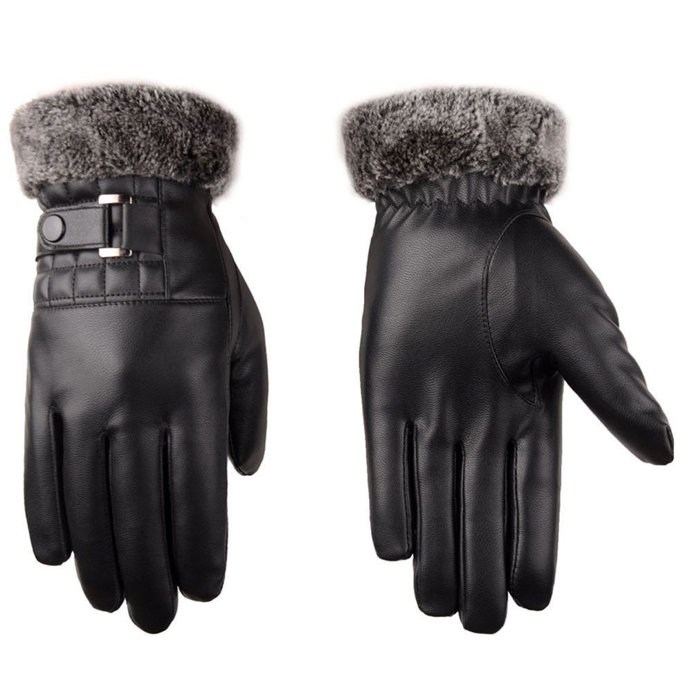 Driving Motorcycle Windproof Thicken Warm Touch Screen Gloves Leather Mittens Faux Fur Gloves
