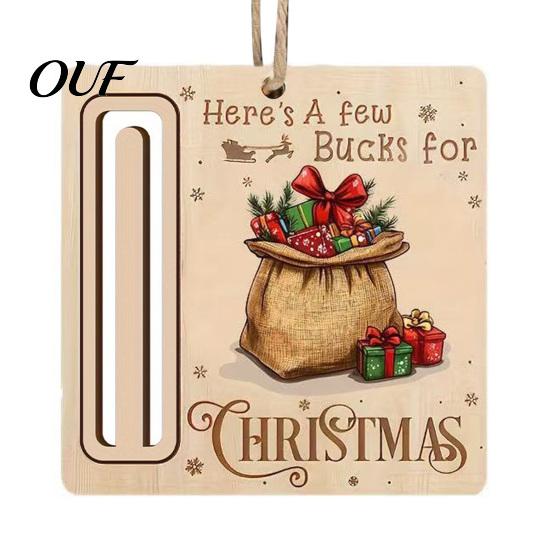 Decorative Gift Accessories for Friends Rustic Santa Reindeer Money Holder Ornament, Wooden Cash Card Creative Ornaments Clip with Slot, Christmas