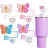 10mm Colorful Butterfly Straw Cover Caps Silicone Straw Toppers Drinking Straw Protector for Cup with heart Accessory