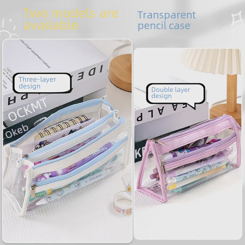3-слойный прозрачный пенал большой вместимости: Стильный корейский дизайн Ins для канцелярских товаров для девочек