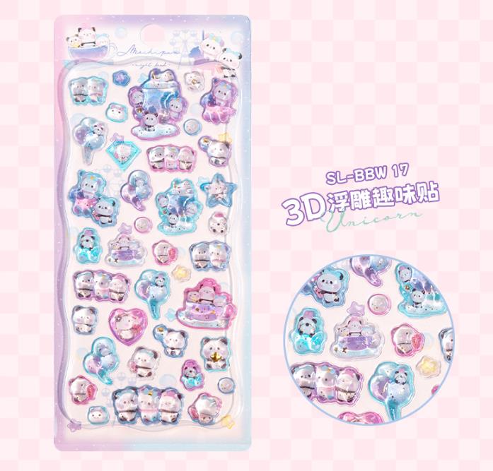 3D Crystal Gem Japanese Cartoon Stickers - Relief Decals Perfect for Kids Girls Reward Gift & Phone Case Kawaii Decor