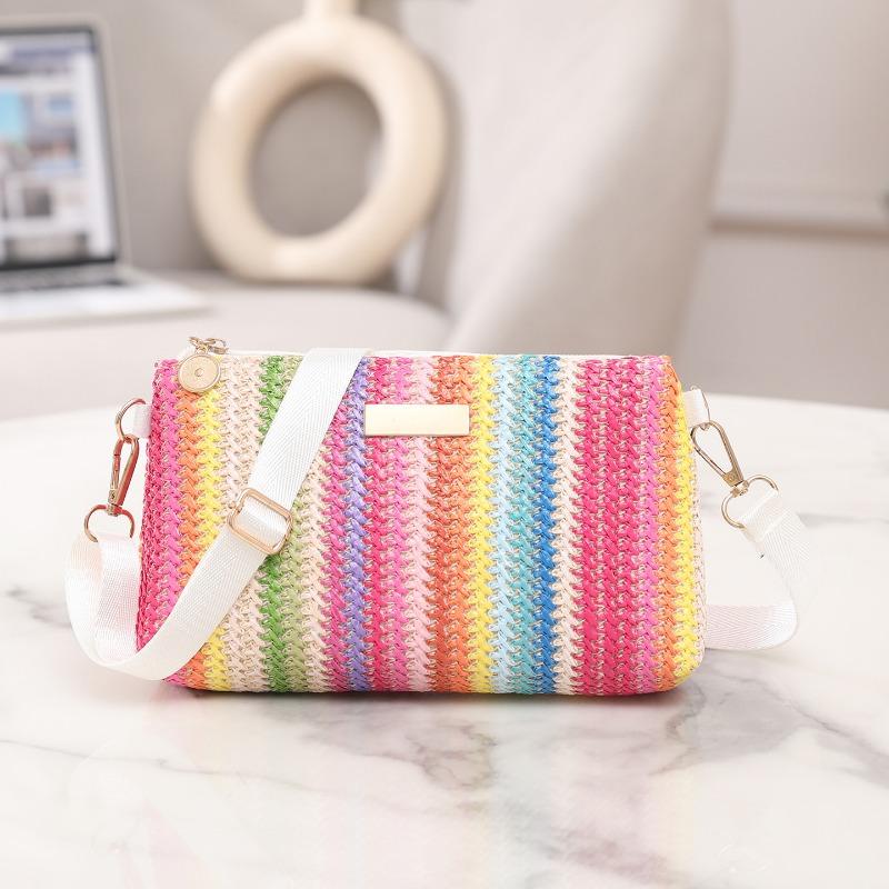 New Fashion Casual Daily Popular Rainbow Straw Woven Camera Bag Women's Bag Chain Bag Messenger Bag