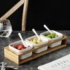 White Ceramic Bowl Bamboo Wood Tray Fruits Condiments Appetizer Tray and Desserts Serving Tray