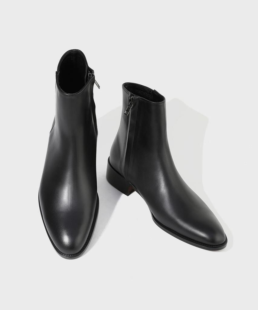 Firenze Atelier Hidden Zipper Detail Slim Toe Ankle Boots 3343 [Black Fg]