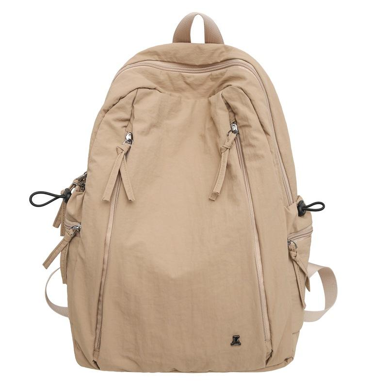 Japanese Style Unisex Backpack Simple Pure Color Travel Large Capacity Nylon Shoulder Bag for Middle and High School Students