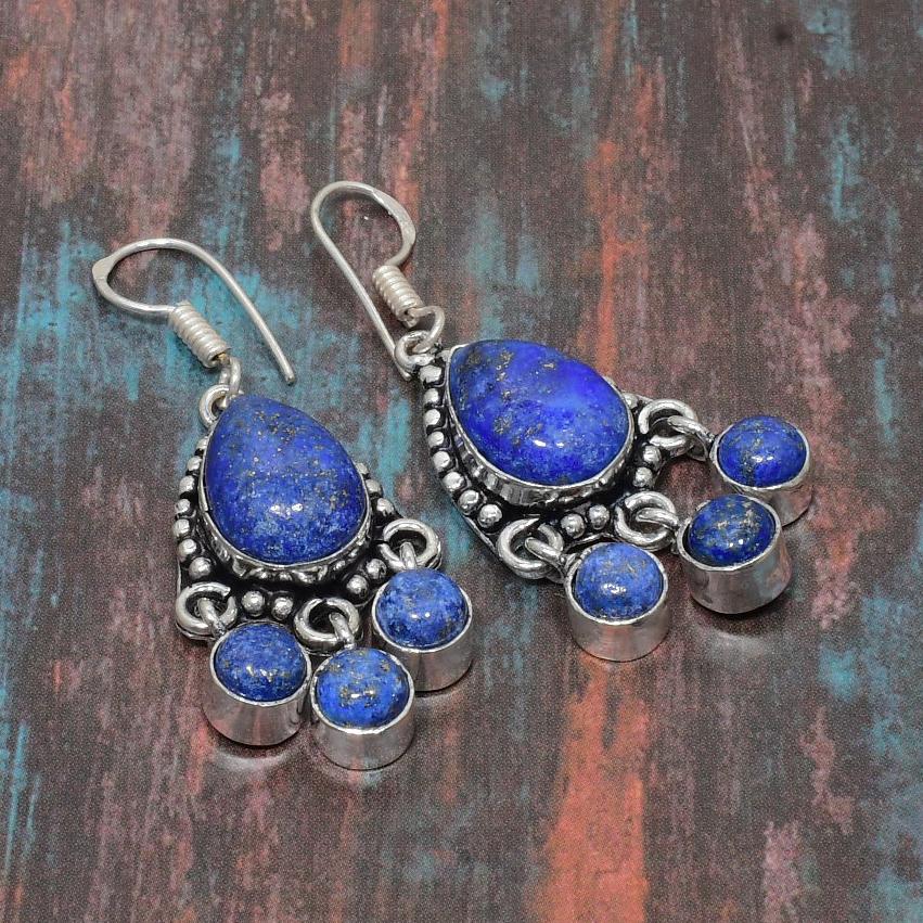 Lapis Lazuli Gemstone 925 Sterling Silver Handmade Jewelry Earring For Thanksgiving