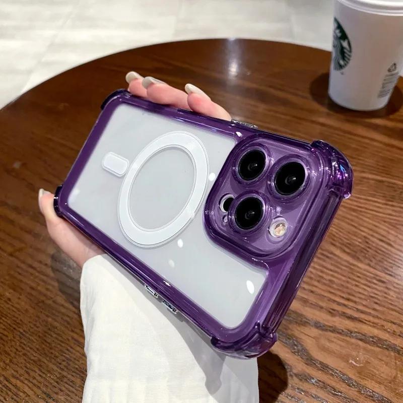 Прозрачный ударопрочный бронированный чехол для iPhone 15 14 Plus 13 12 11 Pro Max для беспроводной зарядки Magsafe Магнитный акриловый чехол