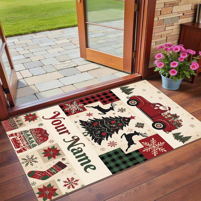 Christmas Custom Name Printed Square Area Rug Soft Non Slip Floor Carpet For Bedroom Holiday Gift