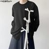 Men Spring Autumn Round Neck Solid Long Sleeve Pullovers Casual Loose Lace-up Sweatshirts