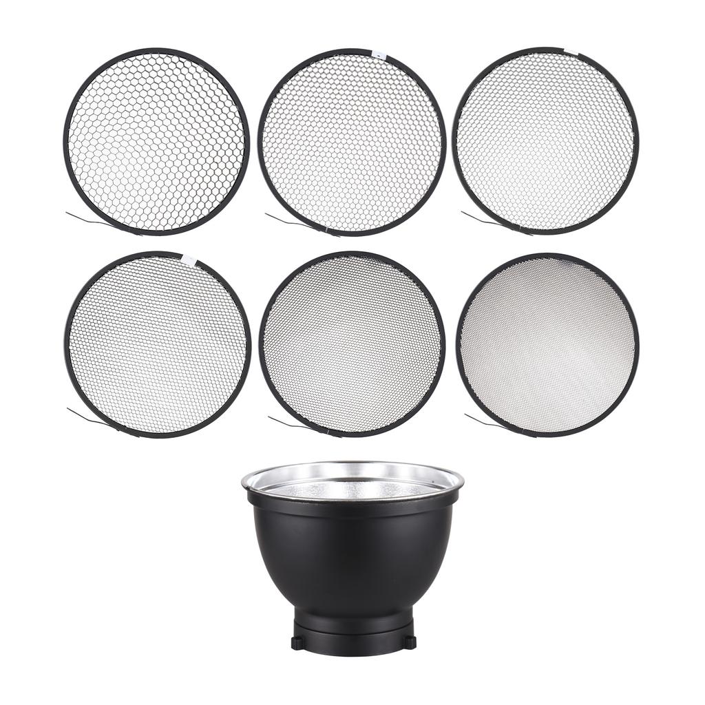 7 Inch Standard Reflector + 6pcs Photography Honeycomb Grid Kit 10 Degrees /20 Degrees /30 Degrees /40 Degrees /50 Degrees /60 Degrees Honeycomb