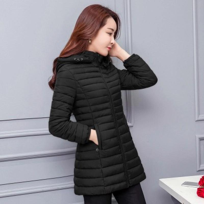 Womens Mid-Length Slim Fit Cotton-Padded Coat With Hood Lightweight Warm Winter Jacket Daily Wear