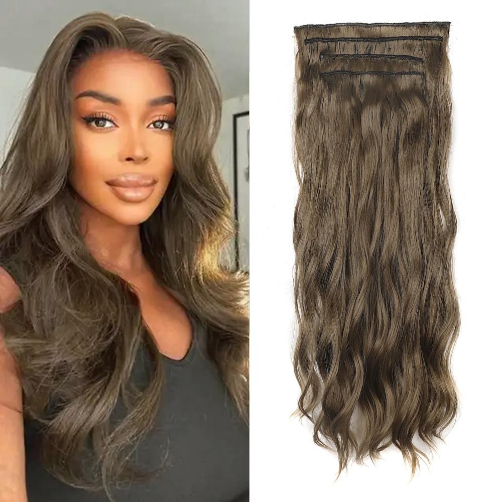 Женский парик синтетический набор из четырех частей на заколках, волосы с эффектом водной ряби, кудрявые, накладка для замены волос