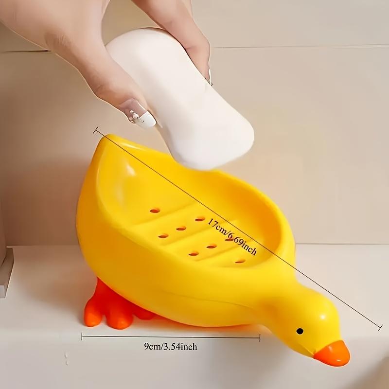 Charming Duck-Shaped Soap Dish - Self-Draining Oval Tray, White with Yellow Accents, Multifunctional Bathroom Accessory for Dry, Clean Soap