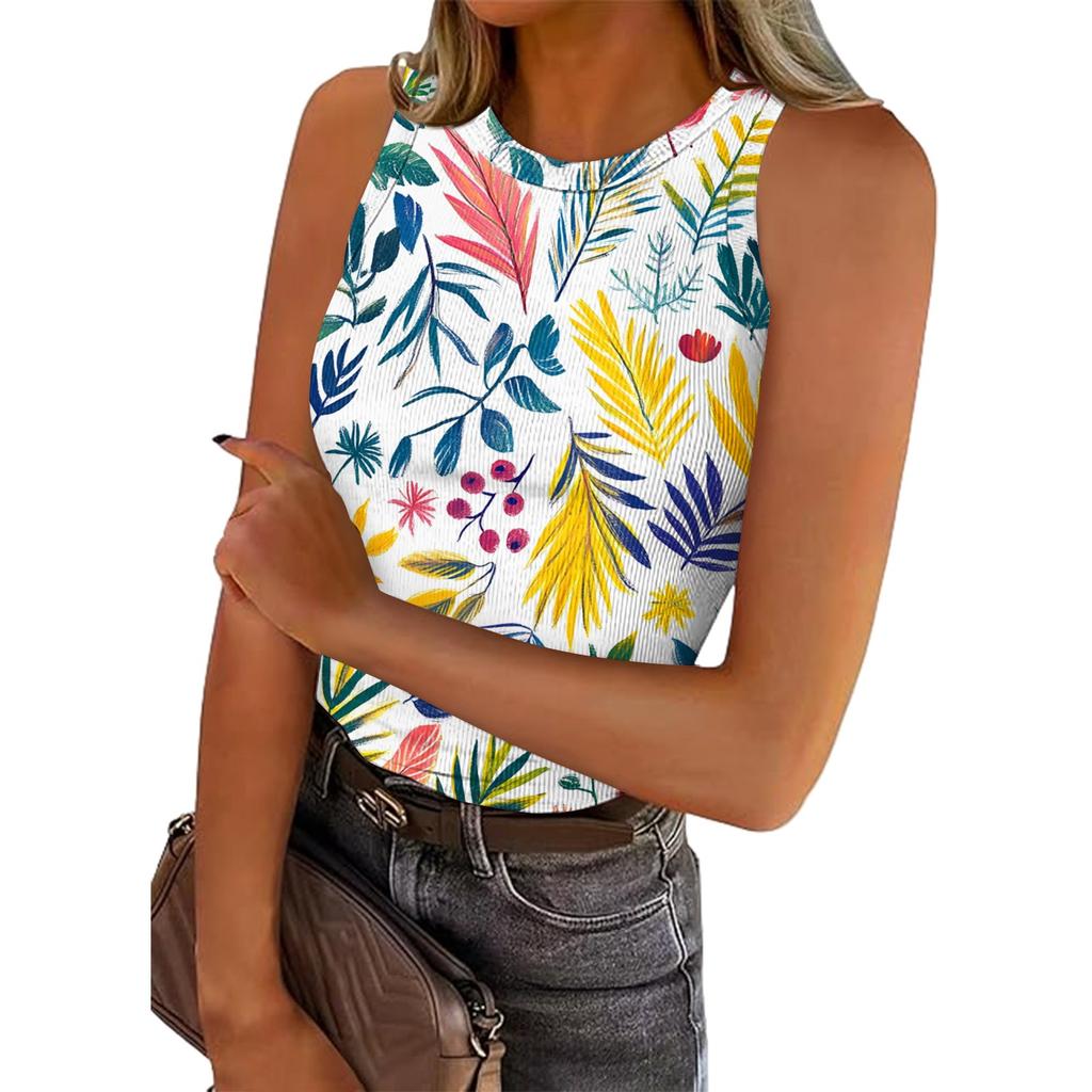 Женская летняя мода повседневная круглая горловина без рукавов облегающий топ-майка