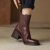 2024 Новые осенне-зимние женские ботильоны на толстом высоком каблуке с эластичной резинкой по бокам, зрелые туфли из натуральной кожи для женщин, базовые офисные туфли для женщин