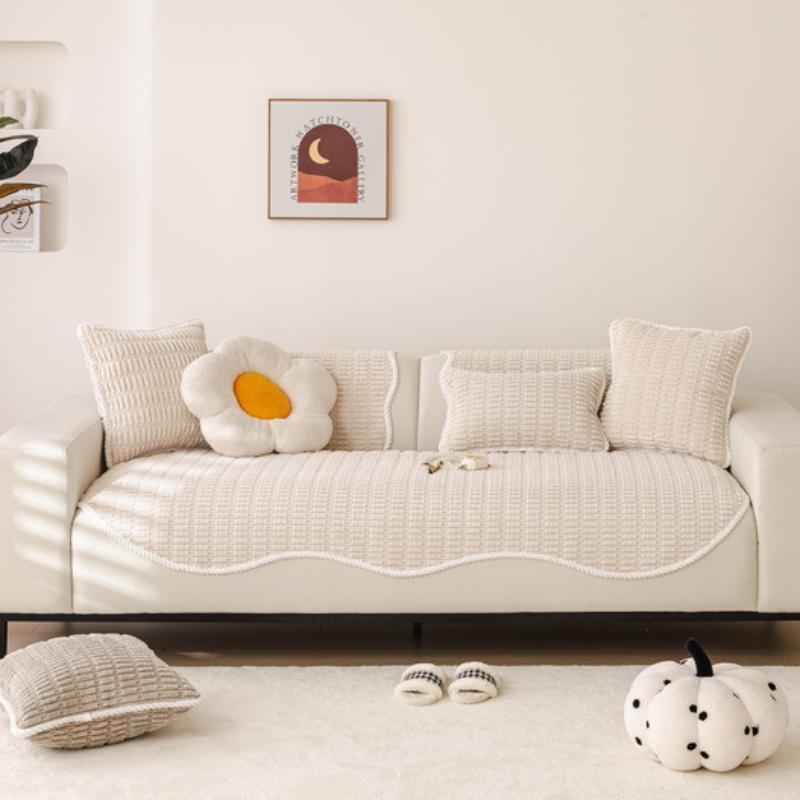 1pc Irregular Furry Sofa Towel for Living Room Winter Thick Plush Non-slip Sofa Cover L Shape Sofa Cover