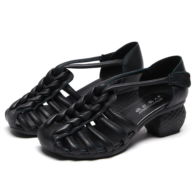 GKTINOO Женские сандалии 2024 Новые летние ретро женские туфли Натуральная кожа Ремешок с пряжкой Повседневные Высокие каблуки Ручной работы Женские сандалии